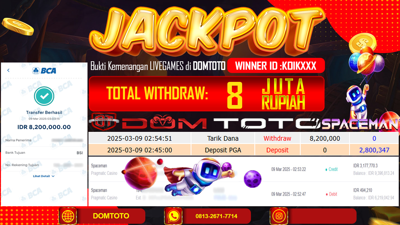 JACKPOT LIVEGAMES SPACEMAN  09 MARET 2025